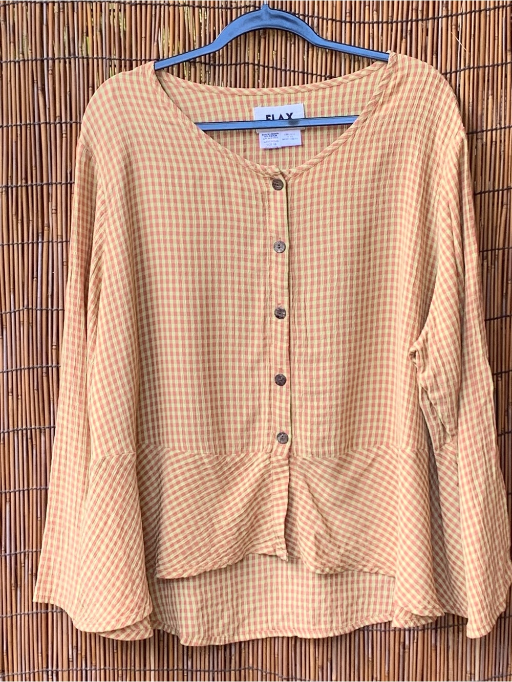 Flax Gingham Button-Front Blouse 1G